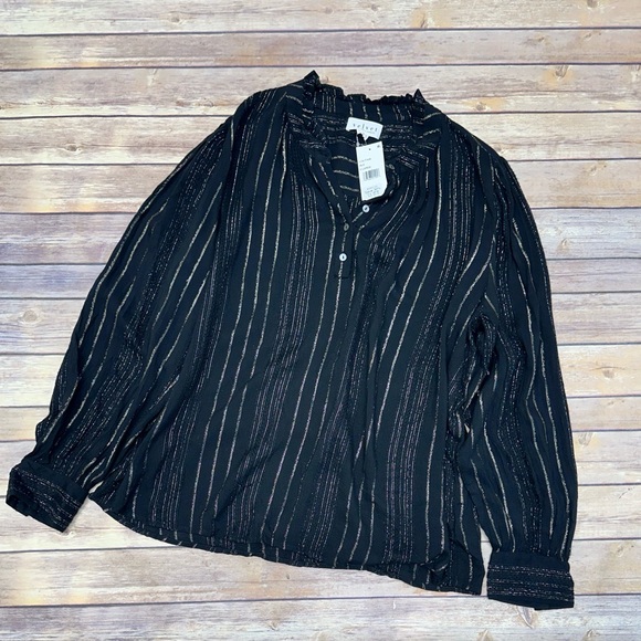 Velvet by Graham & Spencer Lolita Boho Top Black Ruffle Collar XL - Picture 2 of 6